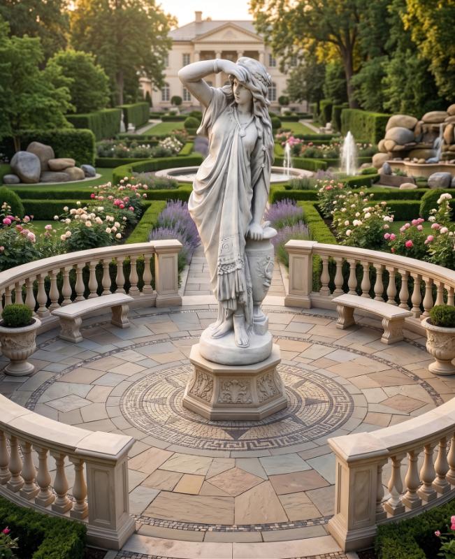 Gartenfigur Frau „Schau ins Land“ Klassische Steinguss-Skulptur für Garten Park und Terrasse 85cm
